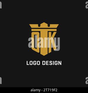 OK initial logo with shield and crown style design ideas Stock Vector