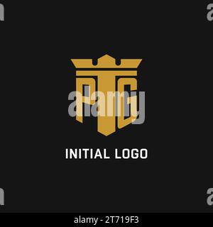 PG initial logo with shield and crown style design ideas Stock Vector
