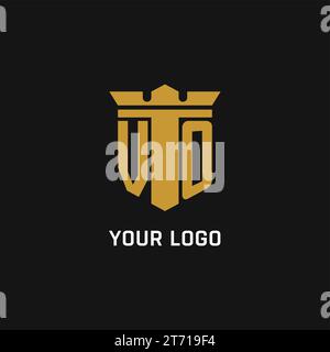 VO initial logo with shield and crown style design ideas Stock Vector