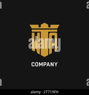 WA initial logo with shield and crown style design ideas Stock Vector