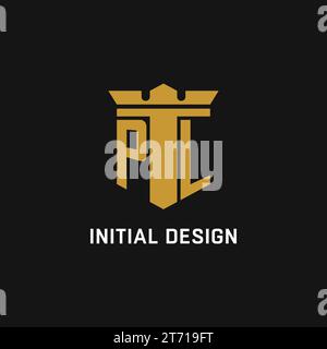 PL initial logo with shield and crown style design ideas Stock Vector