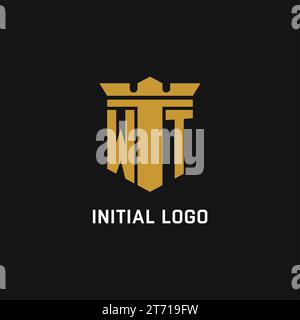WT initial logo with shield and crown style design ideas Stock Vector