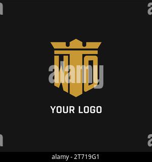 WO initial logo with shield and crown style design ideas Stock Vector