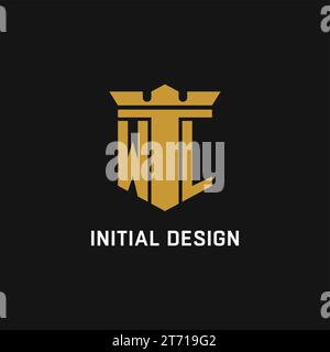 WL initial logo with shield and crown style design ideas Stock Vector