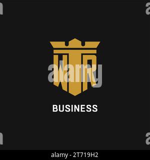 WR initial logo with shield and crown style design ideas Stock Vector