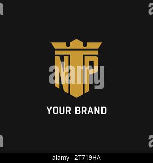 NP initial logo with shield and crown style design ideas Stock Vector