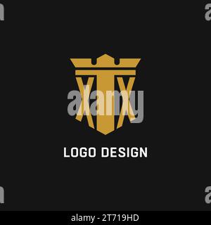 XX initial logo with shield and crown style design ideas Stock Vector