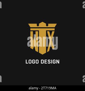 WX initial logo with shield and crown style design ideas Stock Vector