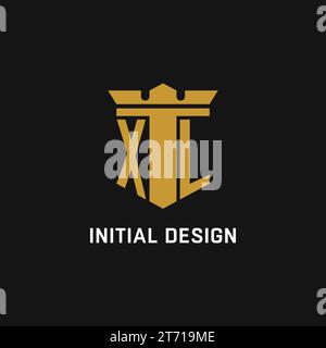 XL initial logo with shield and crown style design ideas Stock Vector