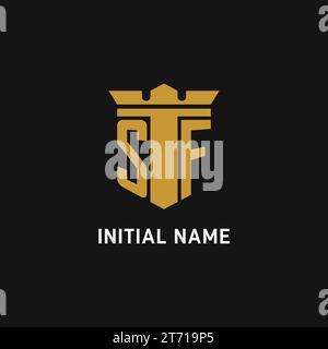 SF initial logo with shield and crown style design ideas Stock Vector