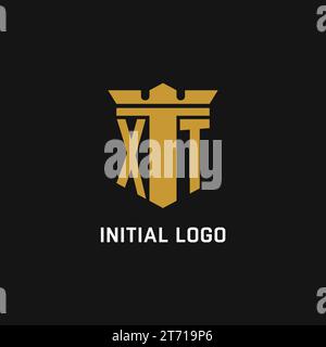 XT initial logo with shield and crown style design ideas Stock Vector