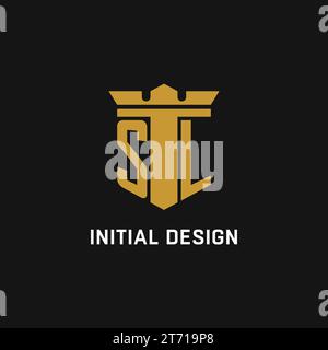 SL initial logo with shield and crown style design ideas Stock Vector