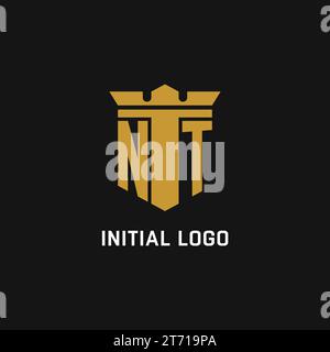 NT initial logo with shield and crown style design ideas Stock Vector
