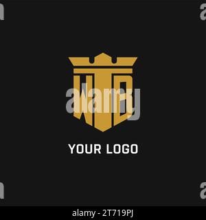 WB initial logo with shield and crown style design ideas Stock Vector
