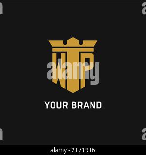 WP initial logo with shield and crown style design ideas Stock Vector