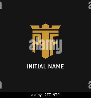 PF initial logo with shield and crown style design ideas Stock Vector