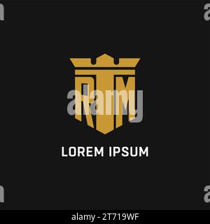 RM initial logo with shield and crown style design ideas Stock Vector