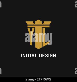 YL initial logo with shield and crown style design ideas Stock Vector
