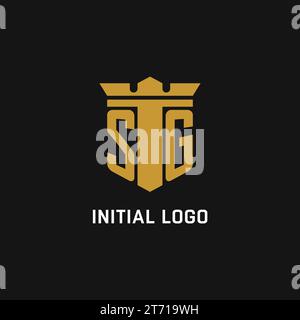 SG initial logo with shield and crown style design ideas Stock Vector