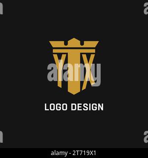 YX initial logo with shield and crown style design ideas Stock Vector