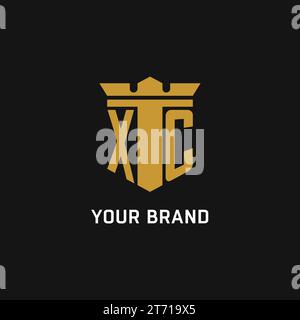 XC initial logo with shield and crown style design ideas Stock Vector