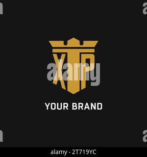 XP initial logo with shield and crown style design ideas Stock Vector