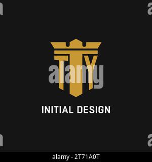 TY initial logo with shield and crown style design ideas Stock Vector
