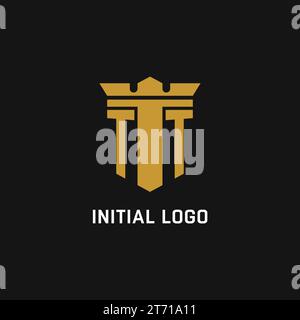 TT initial logo with shield and crown style design ideas Stock Vector