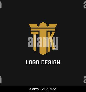 TK initial logo with shield and crown style design ideas Stock Vector