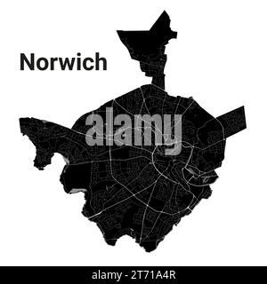 Black Norwich city map, detailed administrative area Stock Vector