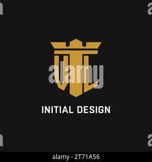 VL initial logo with shield and crown style design ideas Stock Vector