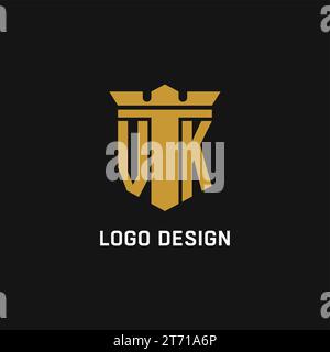 VK initial logo with shield and crown style design ideas Stock Vector