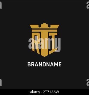RI initial logo with shield and crown style design ideas Stock Vector