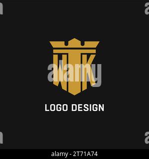 WK initial logo with shield and crown style design ideas Stock Vector