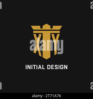 XY initial logo with shield and crown style design ideas Stock Vector