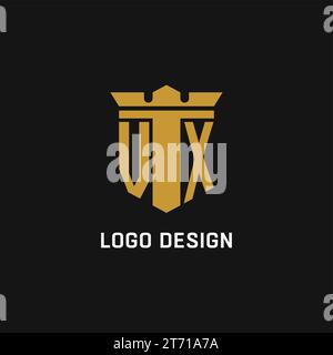 VX initial logo with shield and crown style design ideas Stock Vector