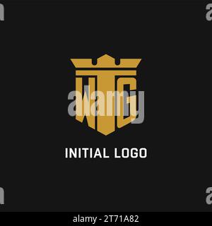 WG initial logo with shield and crown style design ideas Stock Vector