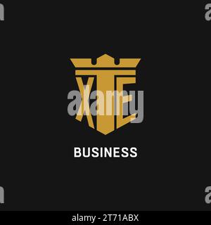 XE initial logo with shield and crown style design ideas Stock Vector