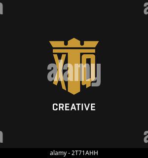 XQ initial logo with shield and crown style design ideas Stock Vector