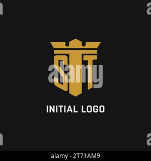 ST initial logo with shield and crown style design ideas Stock Vector