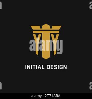 YY initial logo with shield and crown style design ideas Stock Vector