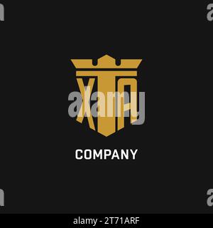 XA initial logo with shield and crown style design ideas Stock Vector