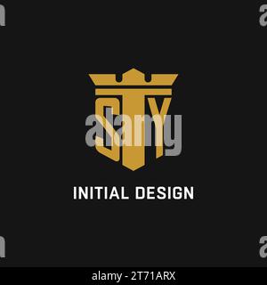 SY initial logo with shield and crown style design ideas Stock Vector