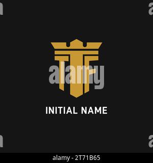 TF initial logo with shield and crown style design ideas Stock Vector