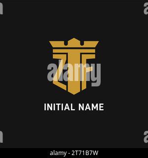 ZF initial logo with shield and crown style design ideas Stock Vector