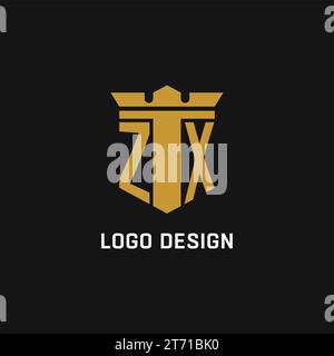 ZX initial logo with shield and crown style design ideas Stock Vector