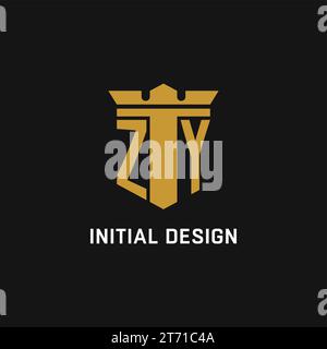 ZY initial logo with shield and crown style design ideas Stock Vector