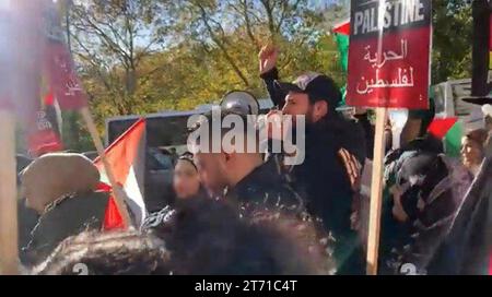 EDITORS NOTE Image blurred at source. BEST QUALITY AVAILABLE Handout photo dated 11/11/23 issued by the Metropolitan Police of a man they would like to identify in relation to a hate crime after incidents during protests on Armistice Day. Issue date: Monday November 13, 2023. Stock Photo