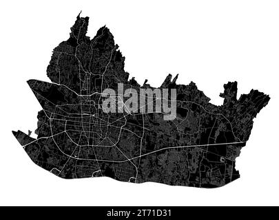 Bandung map. Detailed black map of Bandung city administrative area. Cityscape poster metropolitan aria view. Black land with white roads and avenues. Stock Vector