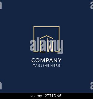 modern LW letter real estate logo in linear style with simple roof ...